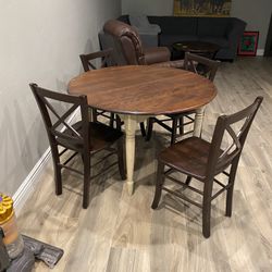 2 Toned Round Wood Dining Table & 6 Wood Chairs 