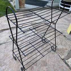 Vintage mid-century magazine rack black wire 3 shelves