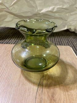 Vintage Anchor Hocking Glass Vase Olive Green