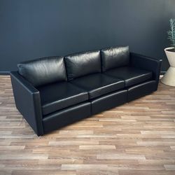 Mid-Century Modern Black Leather Sofa by Charles Pfister for Knoll, c.1960’s - Delivery Available