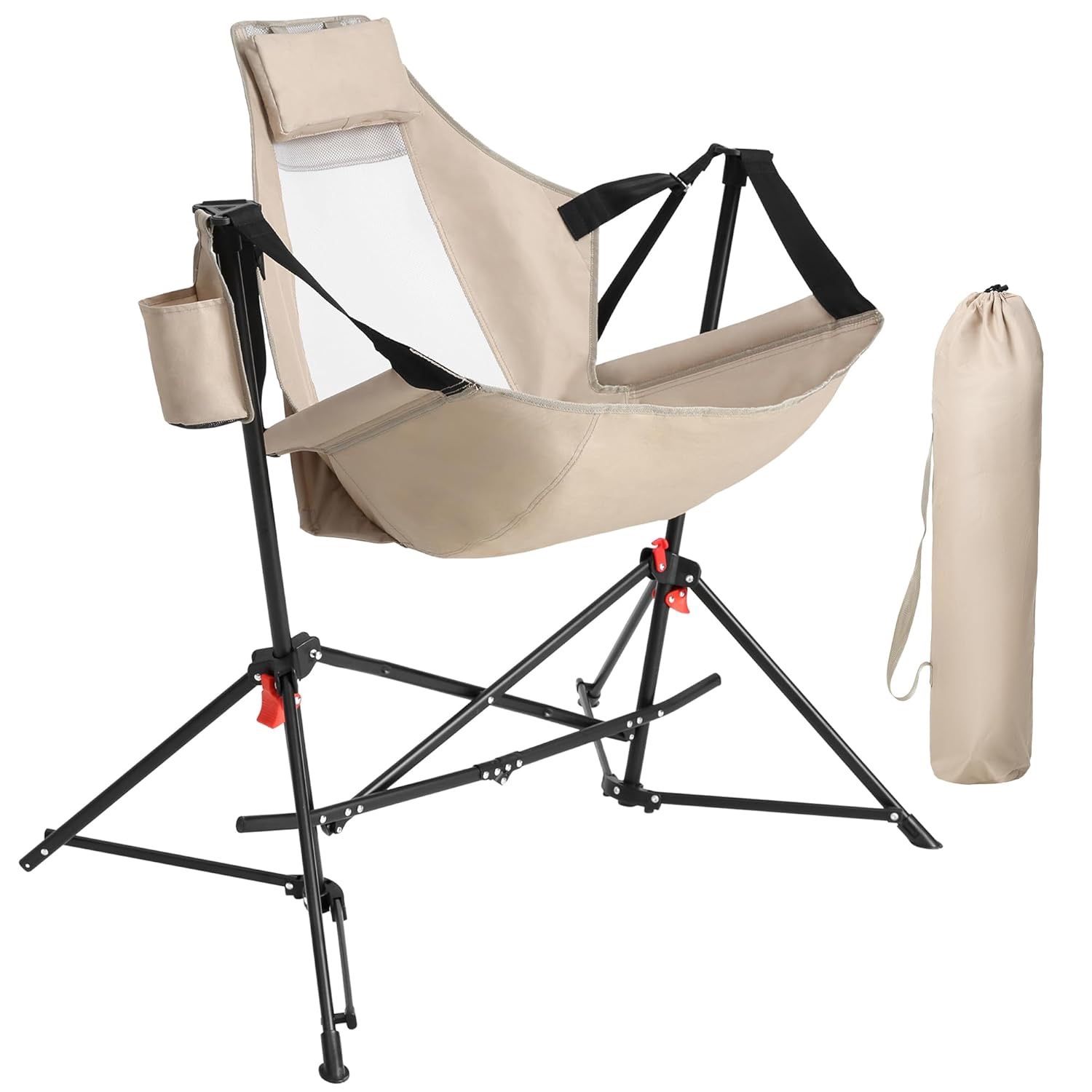HOMEFUN 2-Piece Hammock Camping Chair - Adult Portable Swing Chair with Stand and Storage Bag, Extra Large Folding Rocking Chair for Lawn Camping, Fis