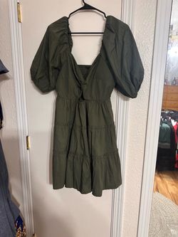 Olive Green Puff Sleeve Tiered Mini Dress