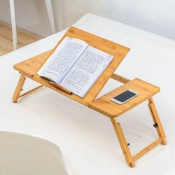 MoNiBloom Laptop Desk for Bed with Adjustable Tilting Top, Bamboo Bed Sofa Couch Table Breakfast Tray with Folding Legs for Computer iPad Writing Read