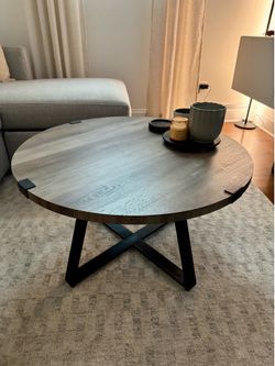 Round Gray Wash Coffee Table | Modern Farmhouse | Excellent Condition