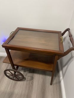 Vintage Wooden Tea Cart with Removable Tray