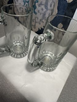 4 Princess House Etched Leaf Glass Mugs