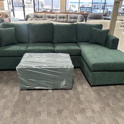 New Green Sectional And Ottoman