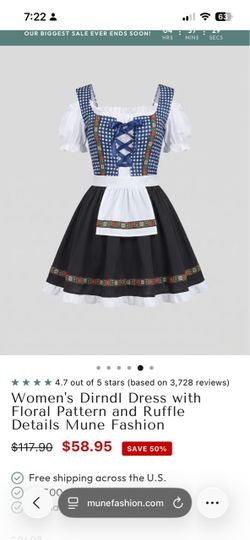 Women's Dirndl Dress Floral Ruffle Detail
