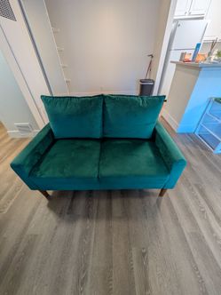 Emerald Green Velvet Loveseat (Mid-Century Modern)