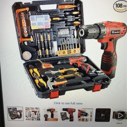 Tool Set With Drill, 108 Pieces - New