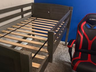 2 Gray Wood Twin Beds Frame with Slats