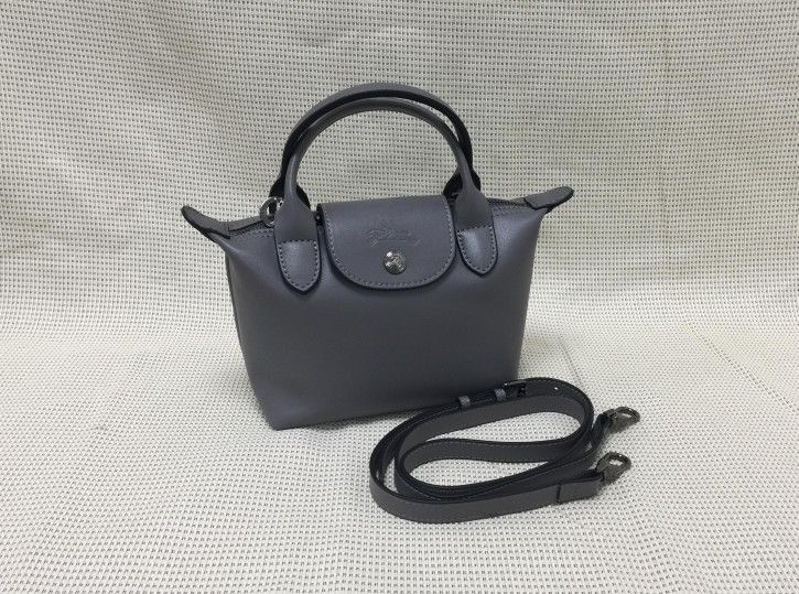 Longchamp Mini Le Pliage Cuir Leather Top Handle Bag Turrledove