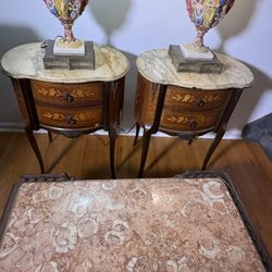 1950 Period Antique Italian  Marble Top Tables With Figurines 