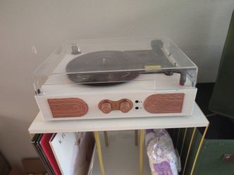 Retro style Record Player with White and gold storage