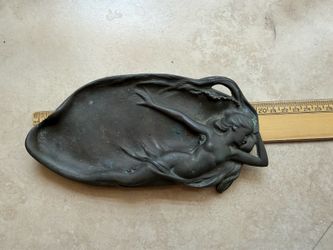 Vintage Art Nouveau Nude Woman Trinket Tray- Bronze/Brass Tone