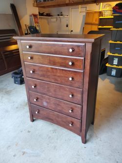 Dark Cherry Wood 6-Drawer Tall Dresser