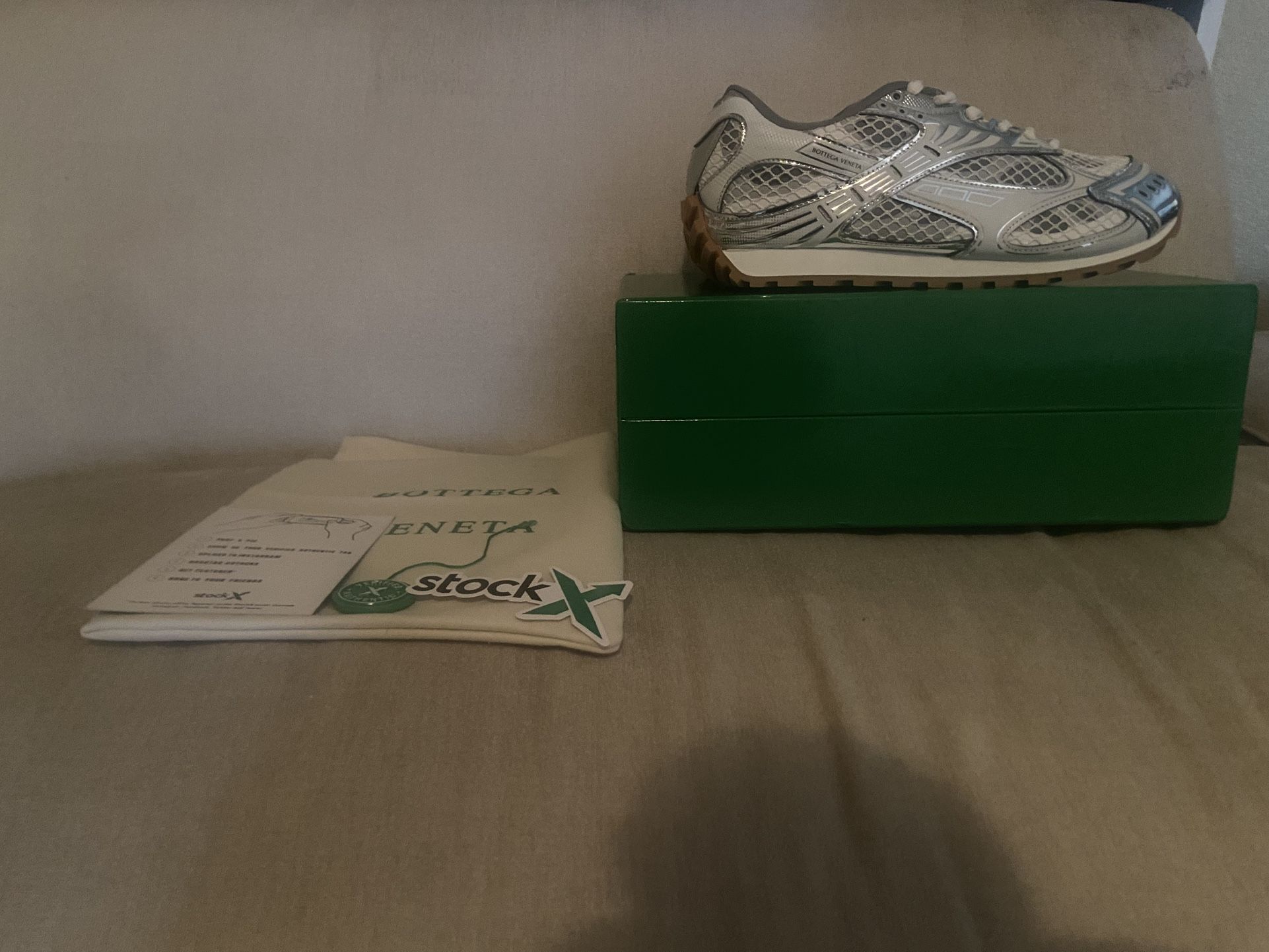 Bottega Veneta 918 4 Silver White Mesh Leather Geometric Low Top Sneakers SIZE 45/11 Men