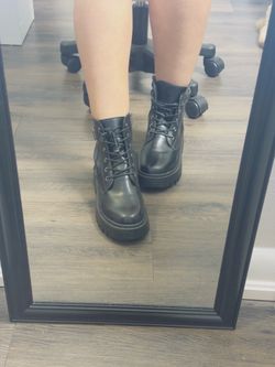 Black Lace-Up Platform Combat Ankle Boots