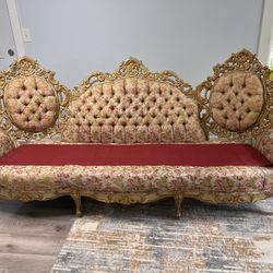 French Provincial Antique Gold pink sofa 