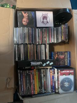 Box of CDs DVDs
