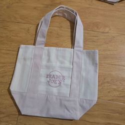 Trader Joe's pink Striped Mini Canvas Tote Bag