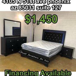 Queen Size Bedroom Set With Pillow Top Mattress And Boxspring Brand New 