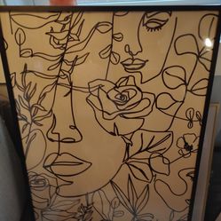 Framed Modern Abstract Women Faces Canvas Wall Art 