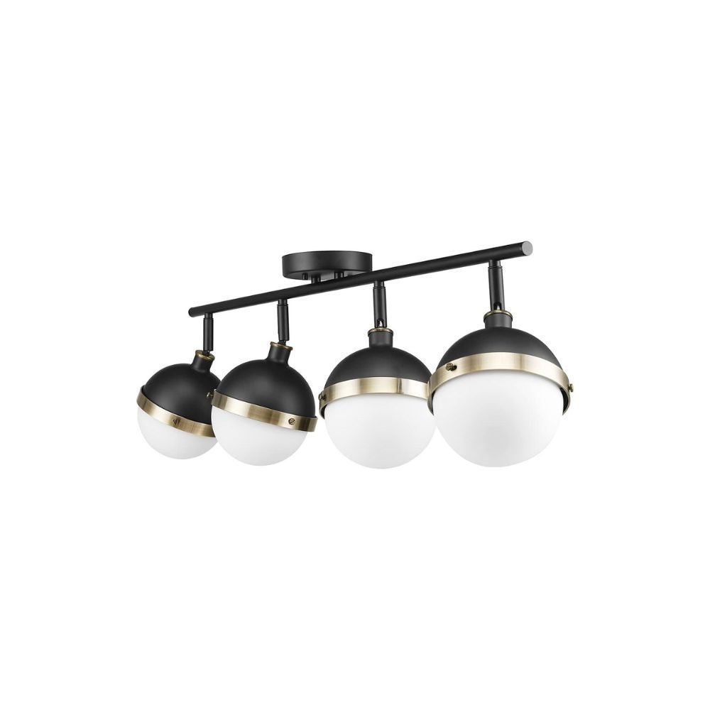 Globe Electric 59509 Bari 4-Light Track Lighting, Matte Black, Antique Brass Accents, Frosted Glass Shades, Bulbs Included, 450 Lumen