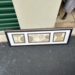 Floral 3-Panel Framed Wall Art — Neutral Gold & Beige Tones — 12x36 in — As-Is