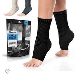 POWERLIX Ankle Brace Compression Support Sleeve (Pair) for Injury Recovery, Joint Pain and More. Plantar Fasciitis Foot Socks with Arch Support, Eases