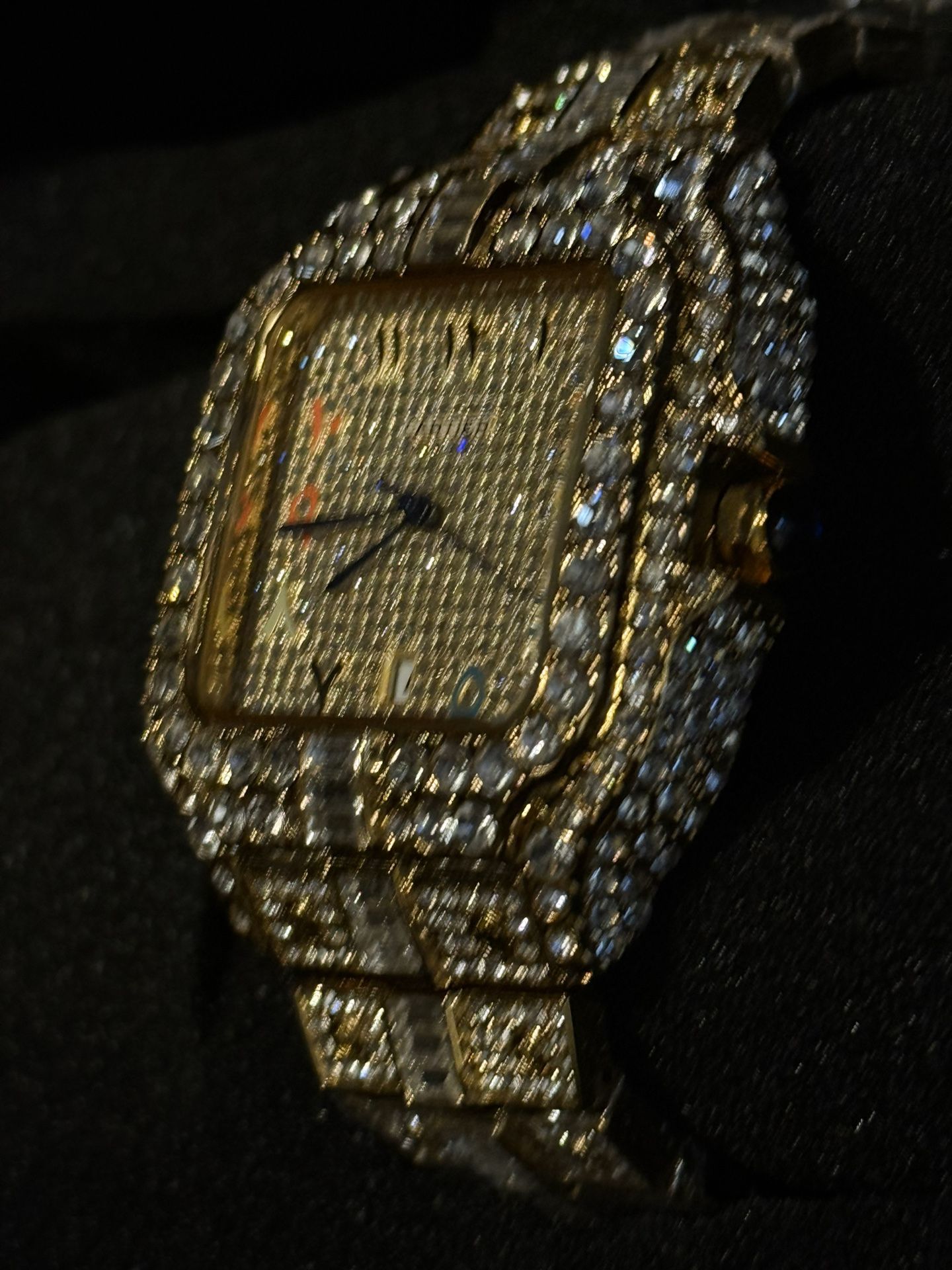 VS Mossianite Gold And Silver Plated, Real Silver Casing, Gold Dial With Colorful Arabic Numerals