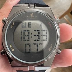 Caribbean Joe Black Strap Silver Case Digital Watch - Like New