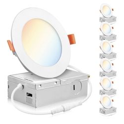 PARMIDA (6 Pack) 4 Inch Dimmable 5CCT Ultra-Thin LED Recessed Ceiling Light with Junction Box, 5 Color Selectable 2700K/3000K/3500K/4000K/5000K, 9W, C