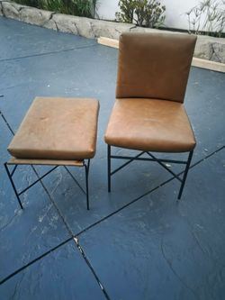 Brown Leather Chair and Ottoman Set
