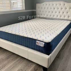 Queen White Crystal Button Bed With Ortho Mattress Included!!