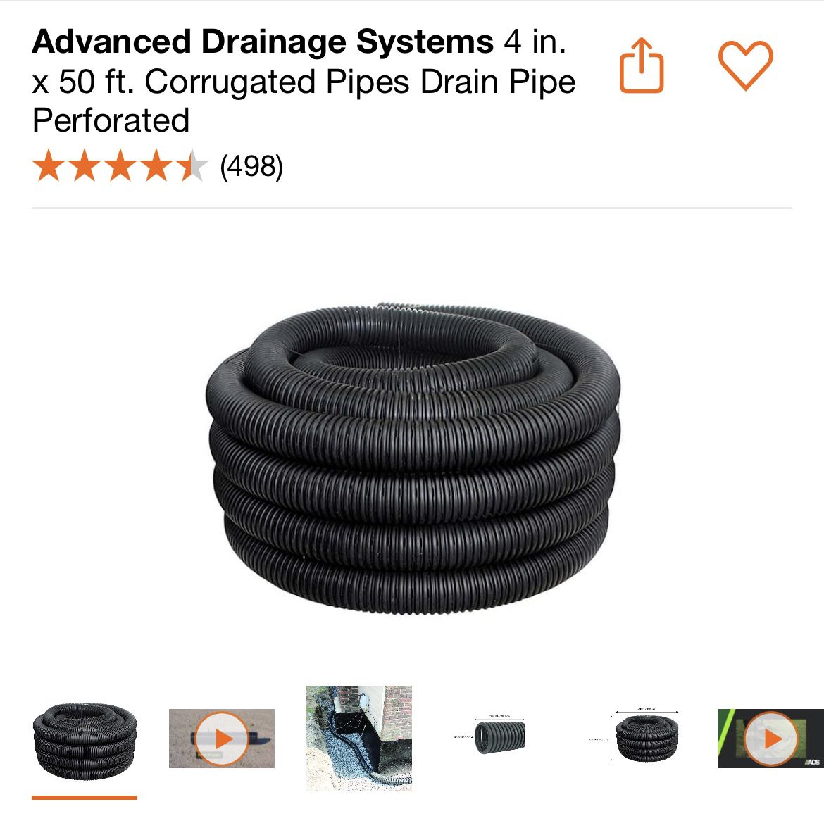 Advanced Drainage Systems 4 in. x 50 ft. Corrugated Pipes Drain Pipe Perforated