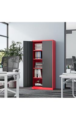 Cabinets with Lockable Doors and Adjustable Shelves-Black