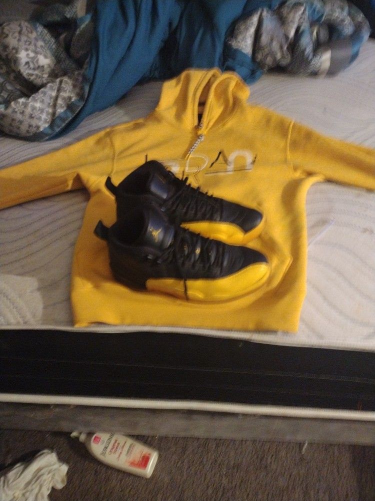 Jordans Black And Yellow 12s And Hoodie