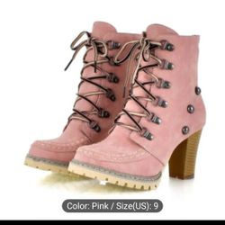 Women's ankle high-heeled Boots, Lace-up