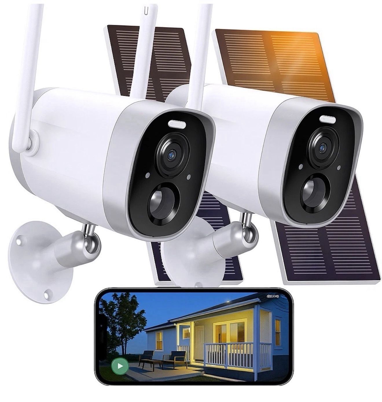 📸 Set of 2 Solar-Powered Outdoor Security Cameras – Brand New