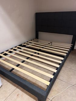 Dark Gray Upholstered Bed Frame with Headboard