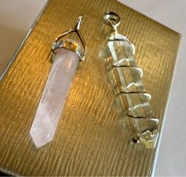 Real Sterling Silver Quartz Crystal Pendant Set (Rose & Clear)