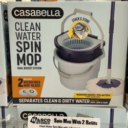 Casabella Dual Bucket Spin Mop 2 Microfiber Mop Heads Included
