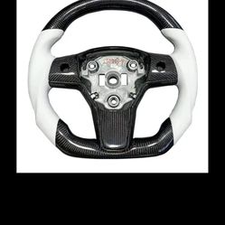 Carbon Fiber & White Steering Wheel 