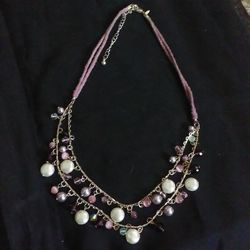 Layered Necklace with Pink , Purple, White & Silver Beads