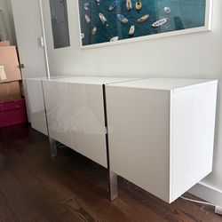 White High-Gloss Lacquer Sideboard with Chrome Legs