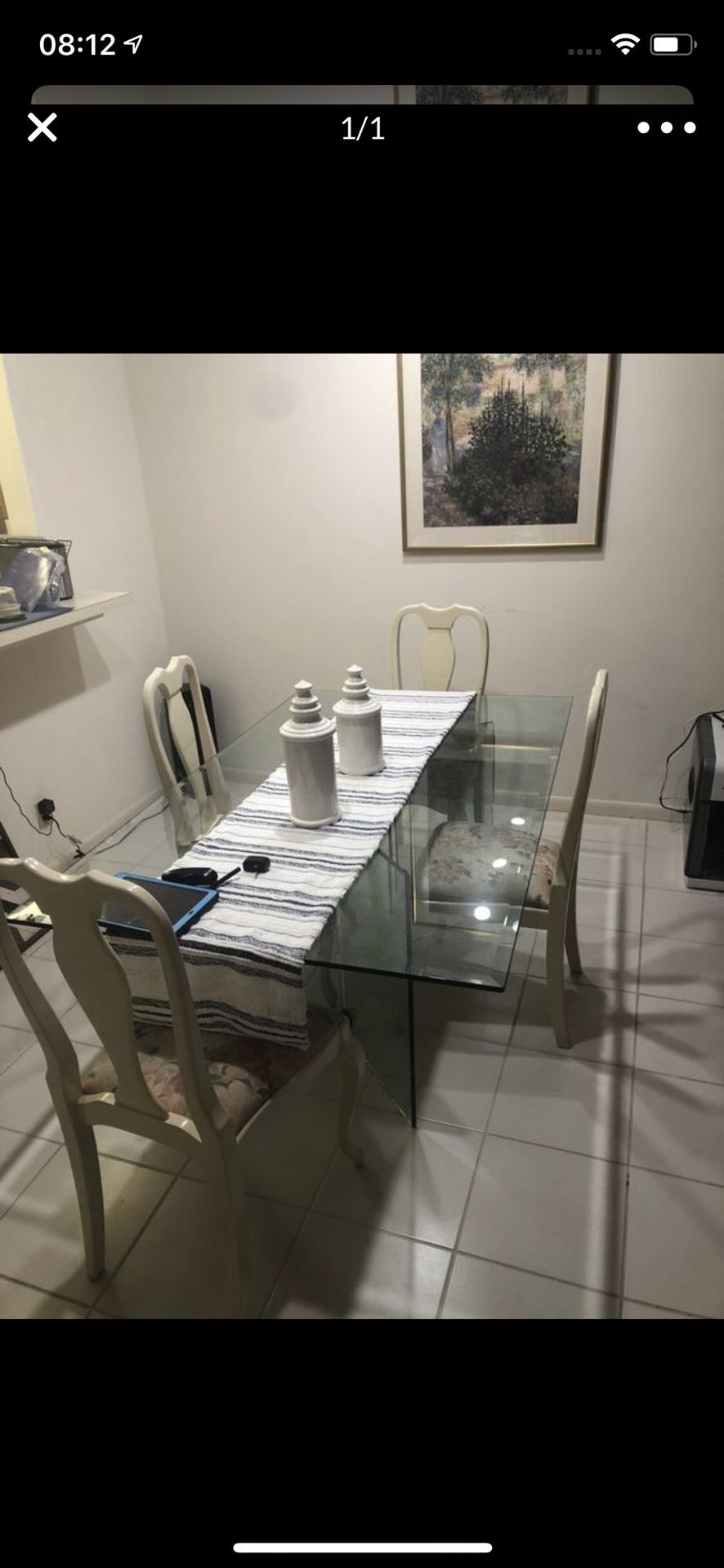 Dining room table. With 4 chairs. Glass dinette dinner breakfast kitchen table ( furniture living room ) dining room tables chair chairs