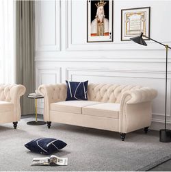 RARZOE Traditional Chesterfield Loveseat Sofa, Modern Vintage Chesterfield Button Tufted Velvet Couch with Nailhead Trim Scrolled Arms for Living Room