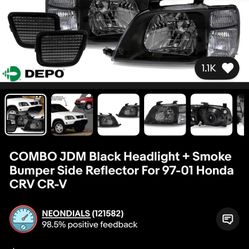 97 01 Honda Crv Black Housing Headlights