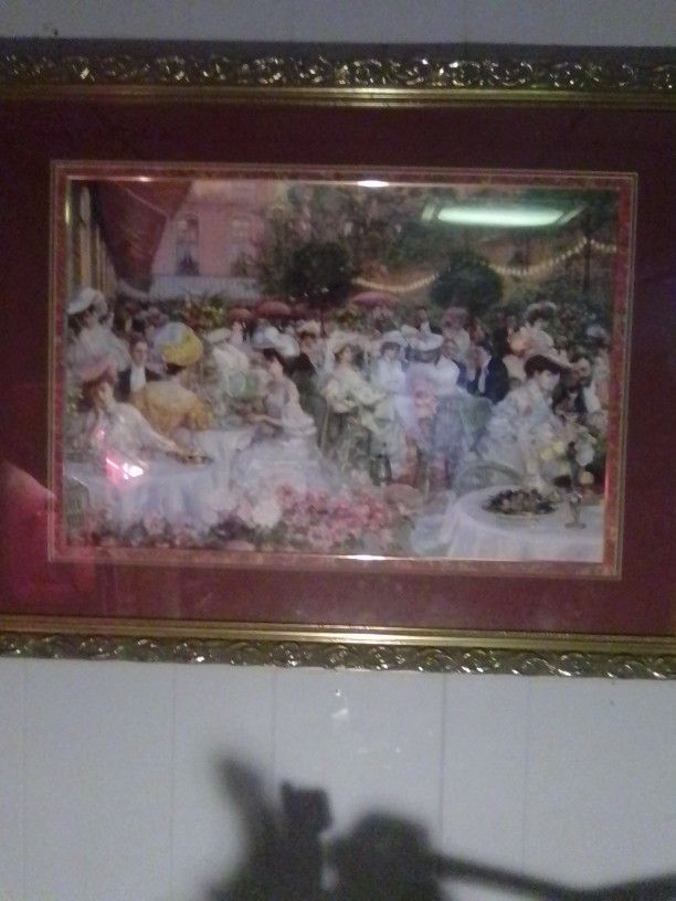 Gold Framed Oil Painting Of Dinner At The Hotel Ritz